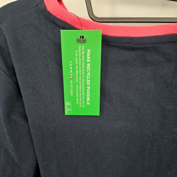 Tommy Hilfiger Navy Cotton Colorblock Stripe Crewneck Long Sleeve Preppy Top NWT - Picture 8 of 8